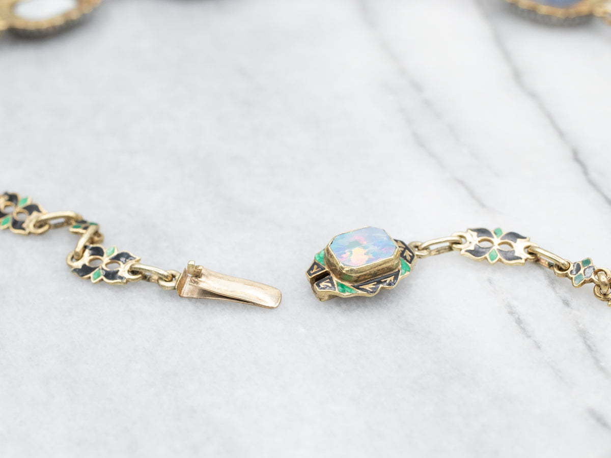Rare Early 1900's Opal Seed Pearl and Enamel Necklace