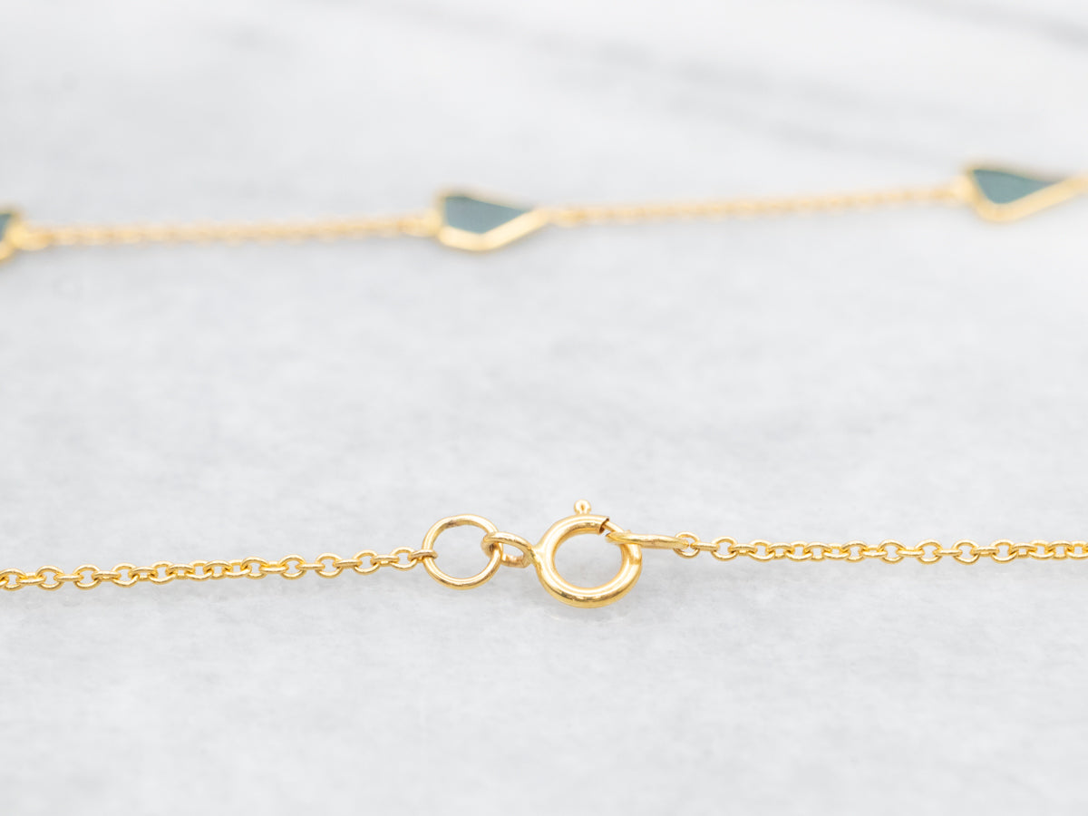 Yellow Gold Blue Diamond Slice Station Necklace