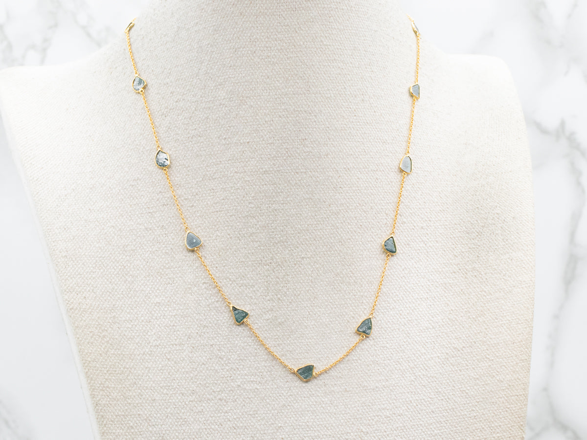 Yellow Gold Blue Diamond Slice Station Necklace