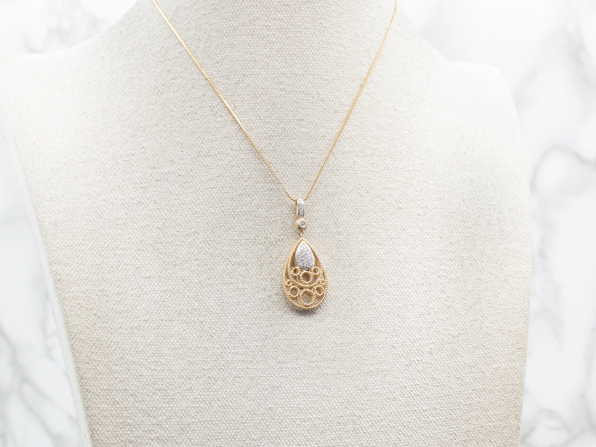 Two Tone Diamond Openwork Pendant