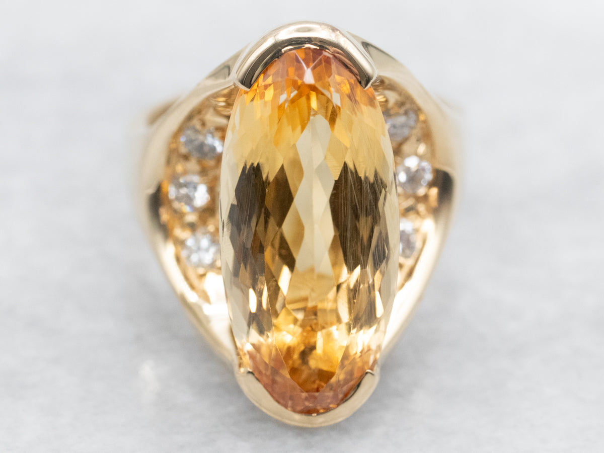 Yellow Topaz and Diamond Ring