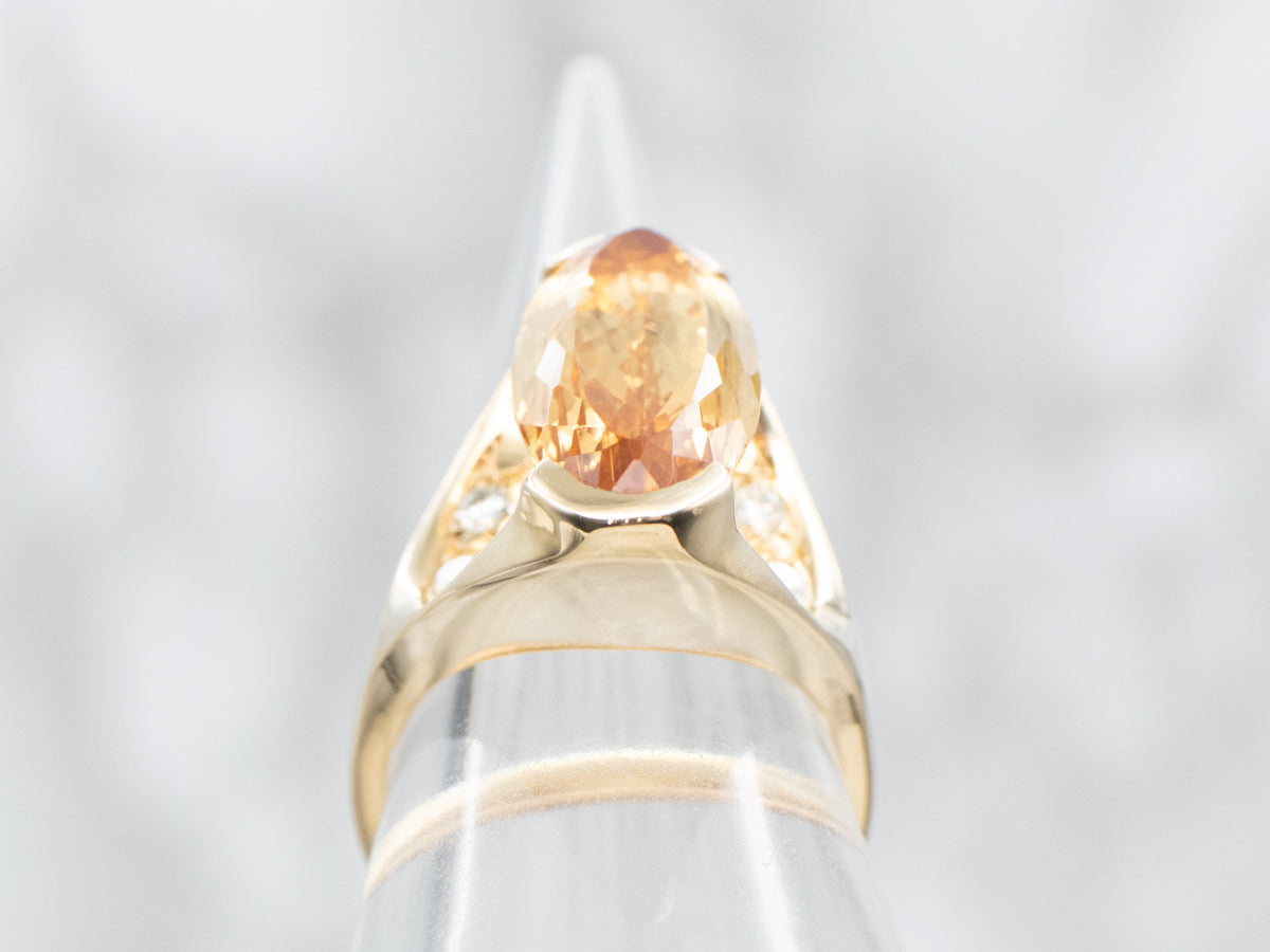 Yellow Topaz and Diamond Ring