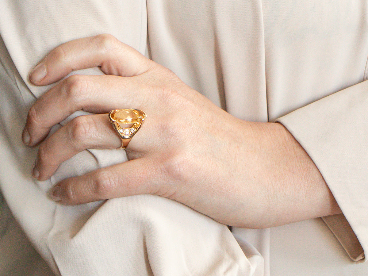 Yellow Topaz and Diamond Ring