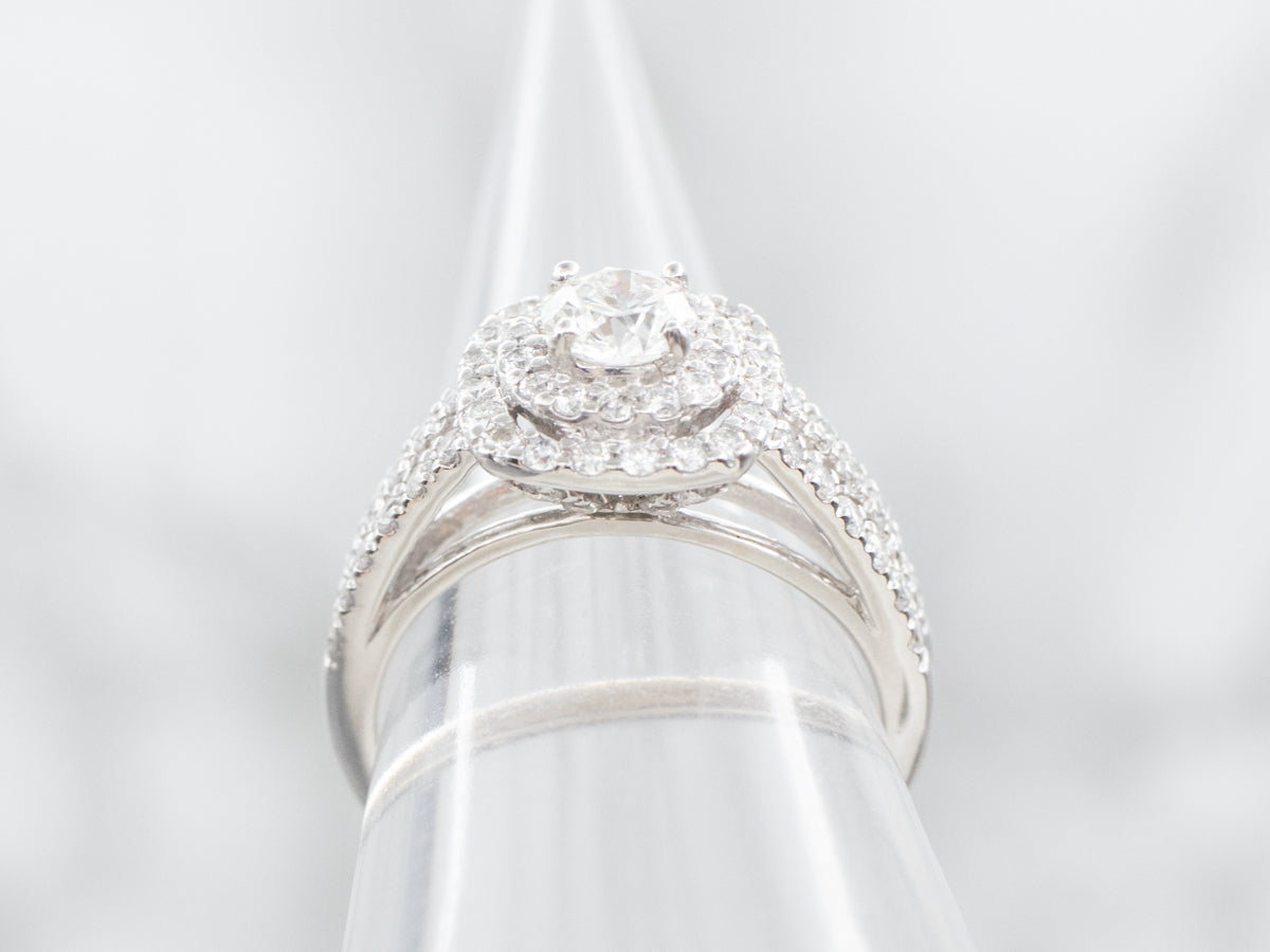 Modern GIA Diamond Double Halo Ring Engagement Ring