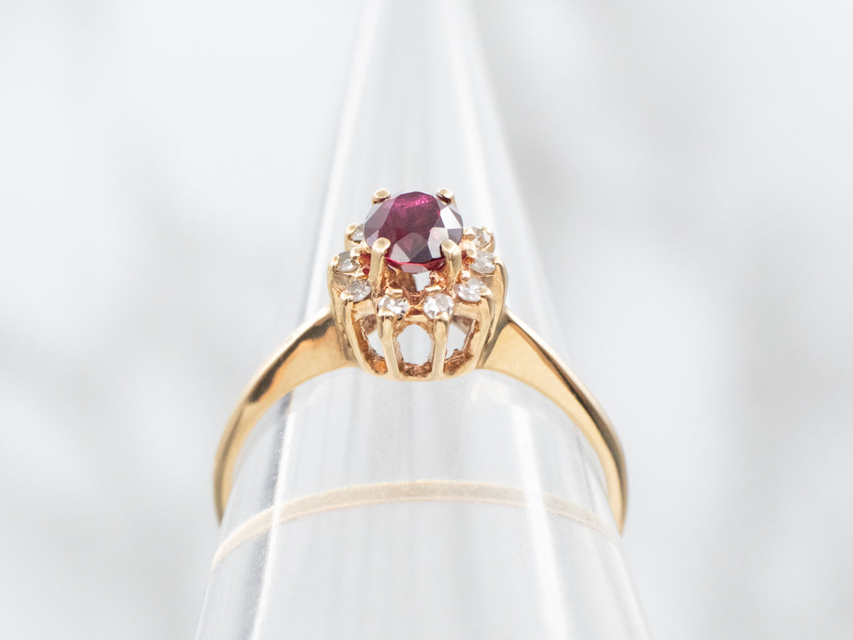 Pretty Vintage Ruby and Diamond Halo Ring