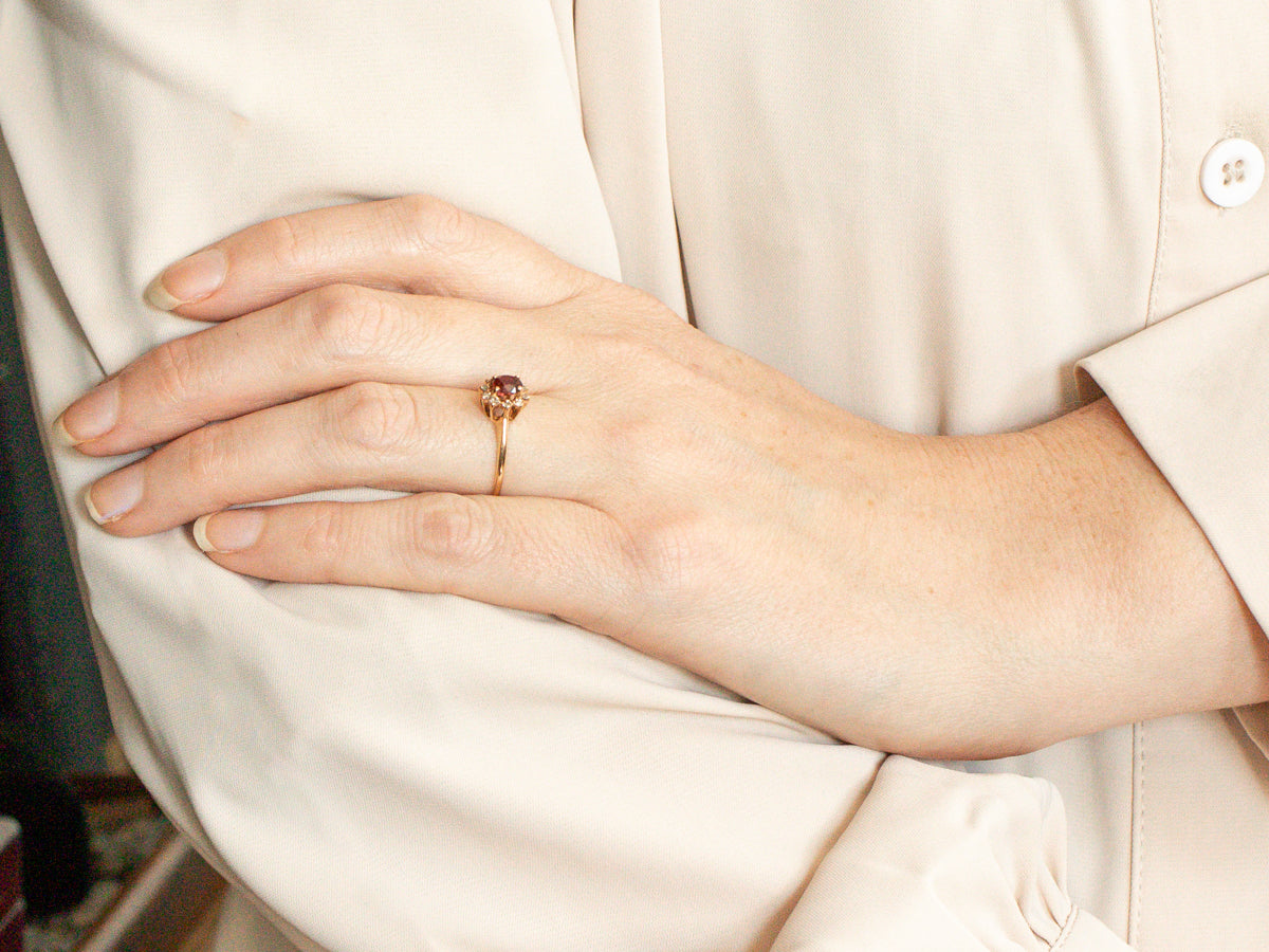 Pretty Vintage Ruby and Diamond Halo Ring