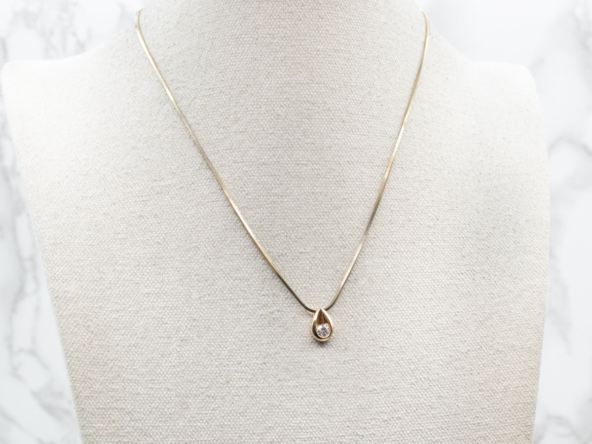 Diamond Solitaire Teardrop Shaped Pendant