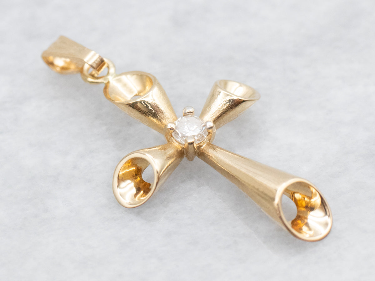 Gold Cross Pendant with Diamond Accent