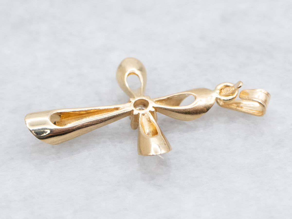 Gold Cross Pendant with Diamond Accent