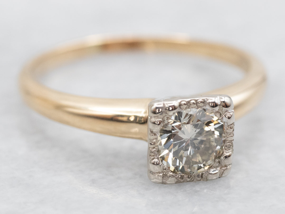 Retro Champagne Diamond Solitaire Engagement Ring