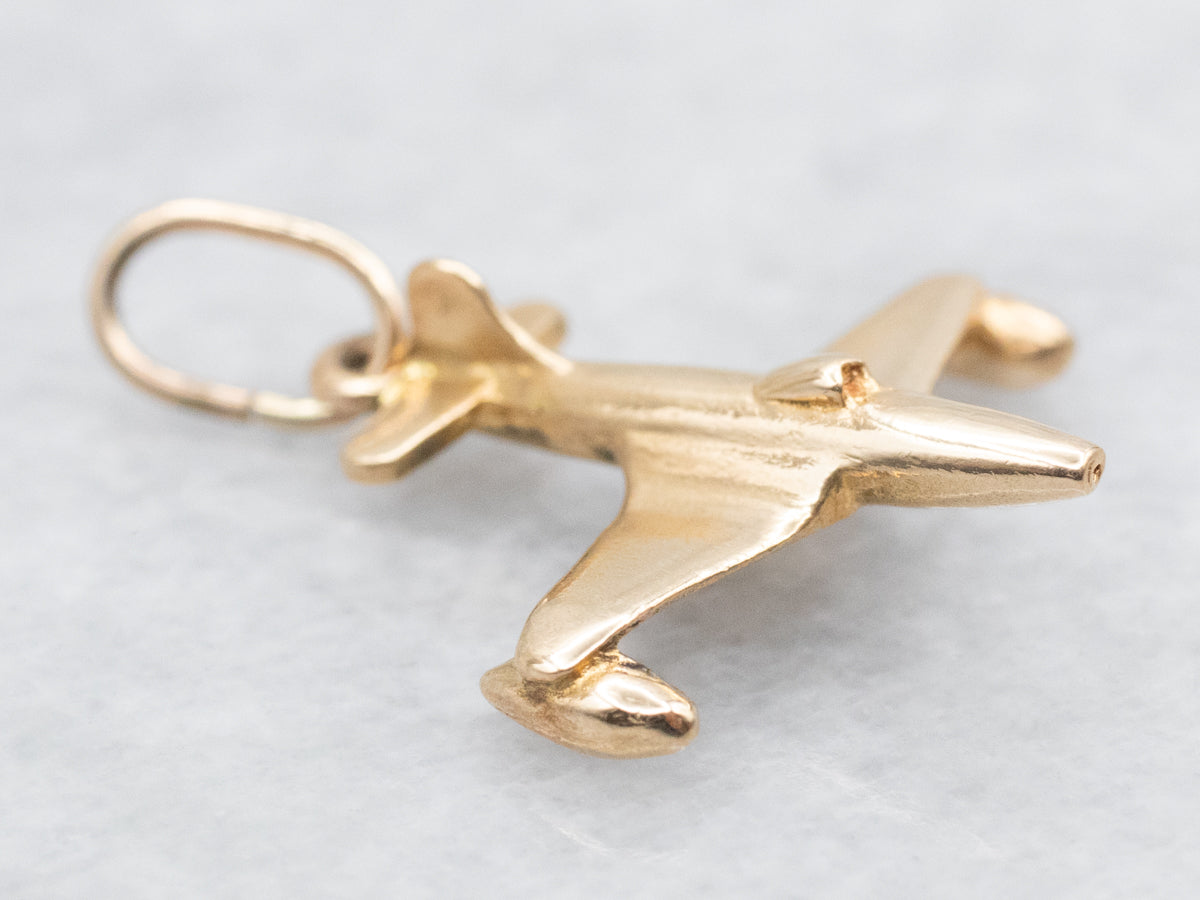 Polished Gold Jet Plane Pendant Charm