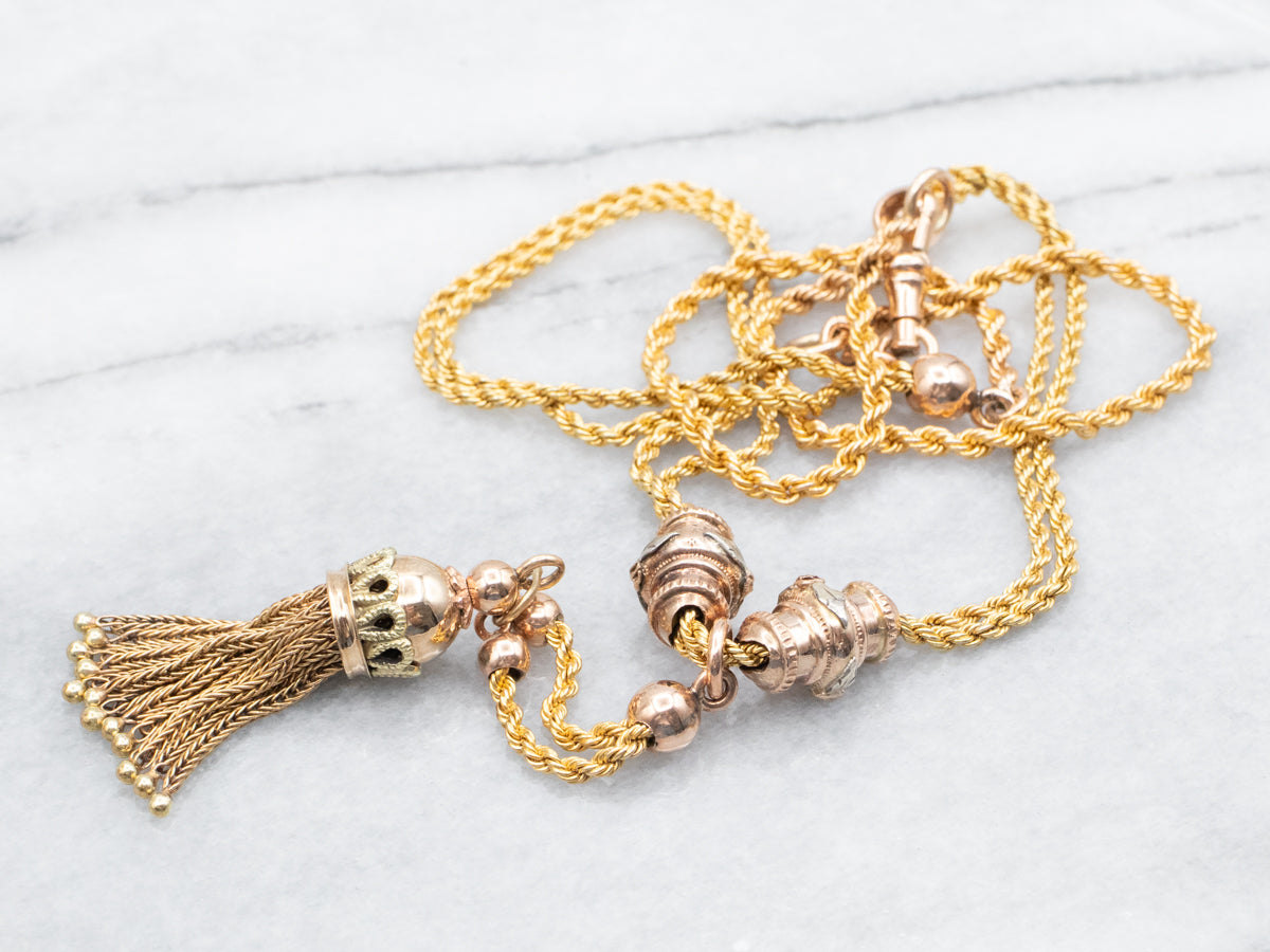 Victorian Rope Twist Necklace with Beads and Tassel