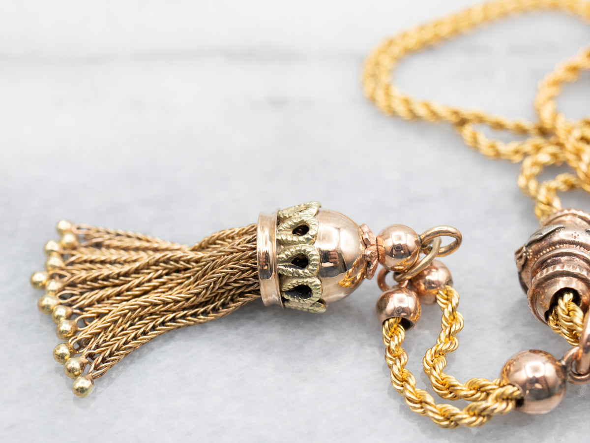 Victorian Rope Twist Necklace with Beads and Tassel