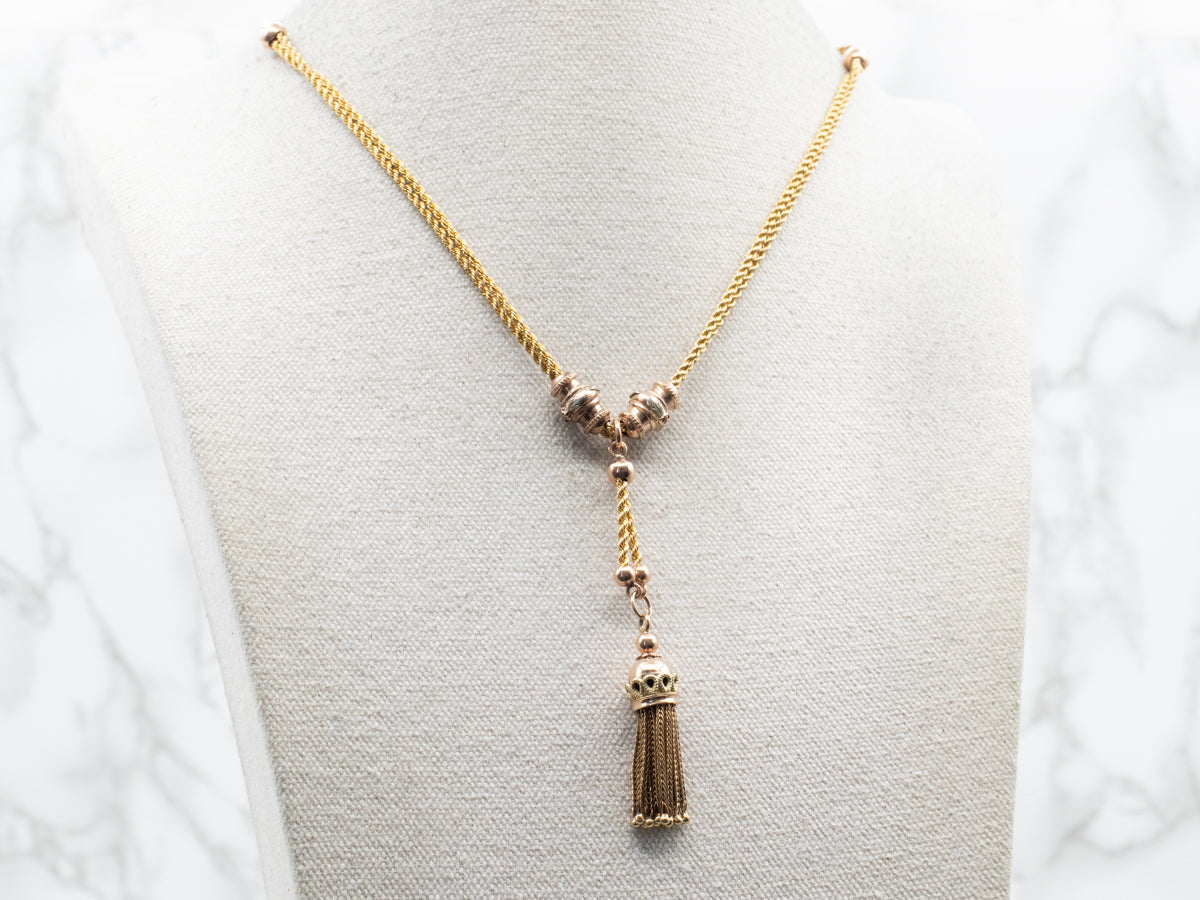 Victorian Rope Twist Necklace with Beads and Tassel