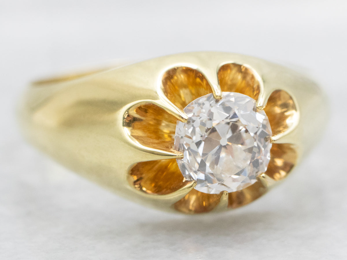 Belcher Set European Cut Diamond Solitaire Engagement Ring