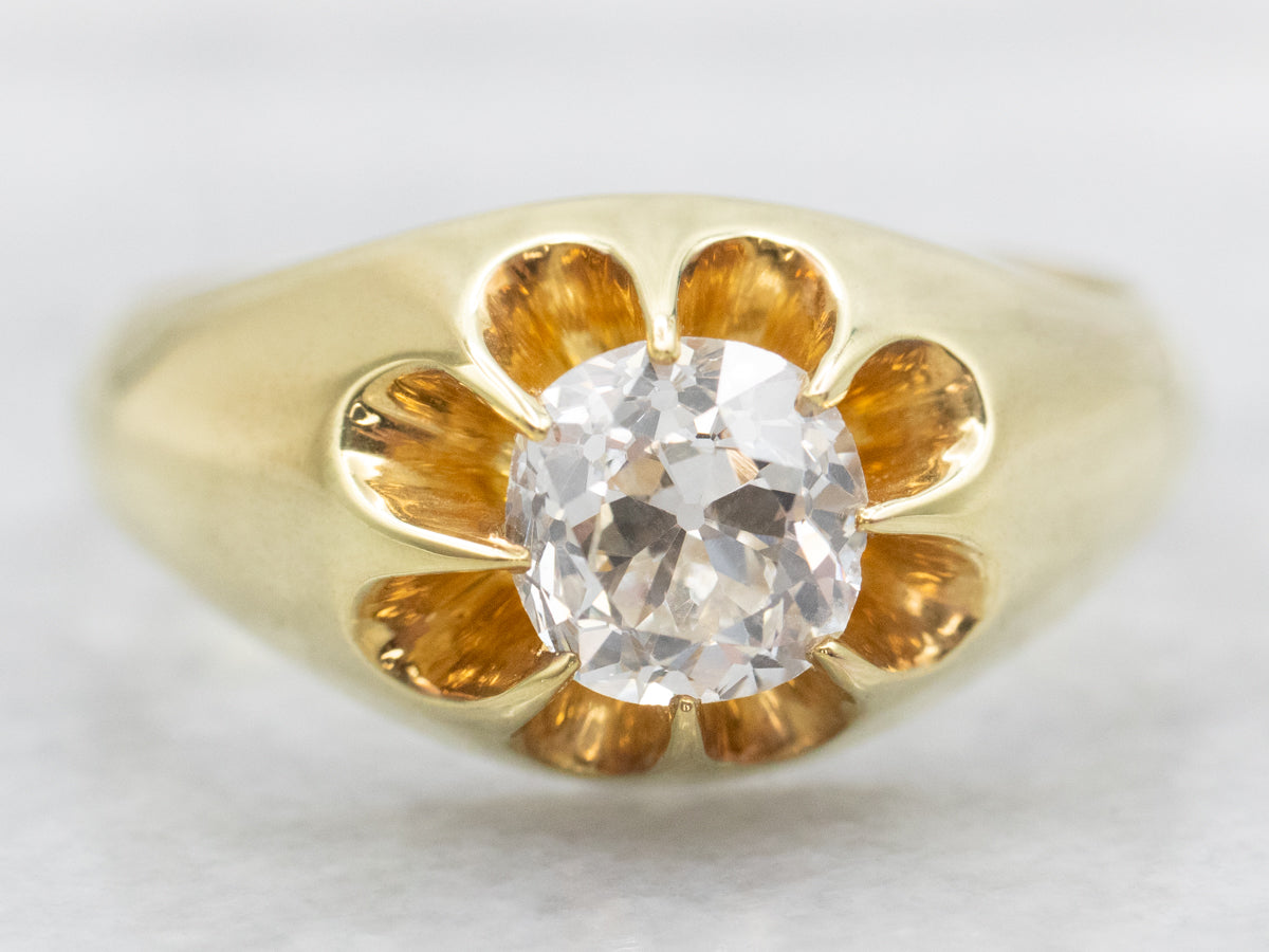 Belcher Set European Cut Diamond Solitaire Engagement Ring