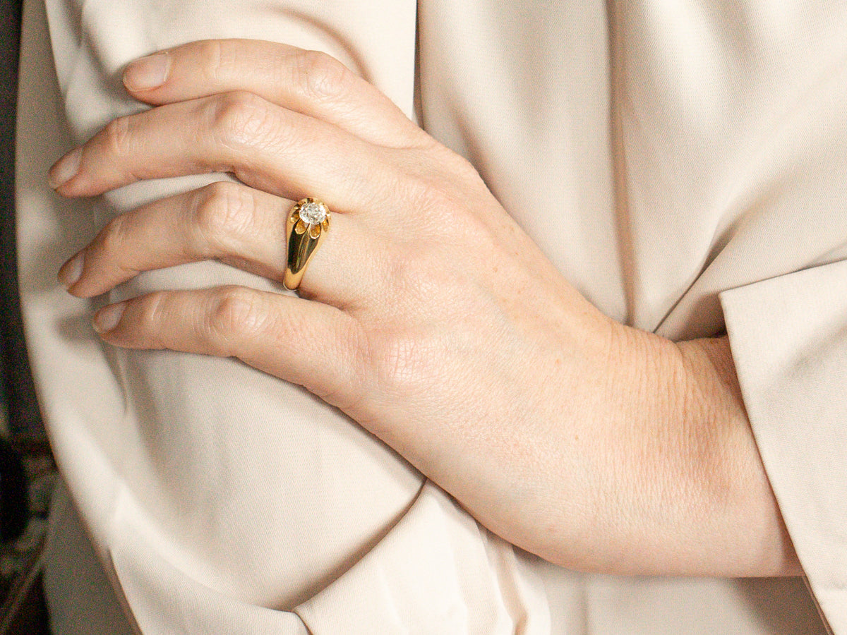 Belcher Set European Cut Diamond Solitaire Engagement Ring