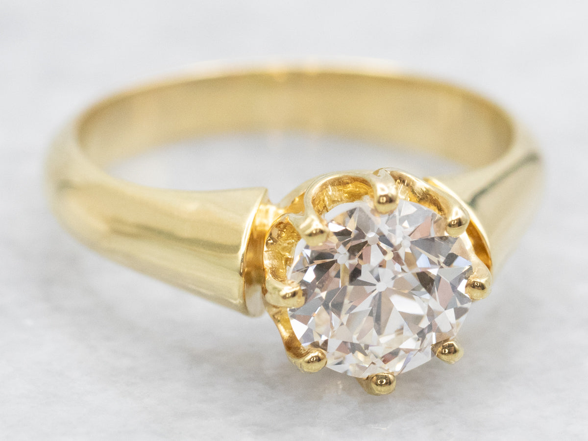 Stunning Gold GIA Certified European Cut Diamond Engagement Ring