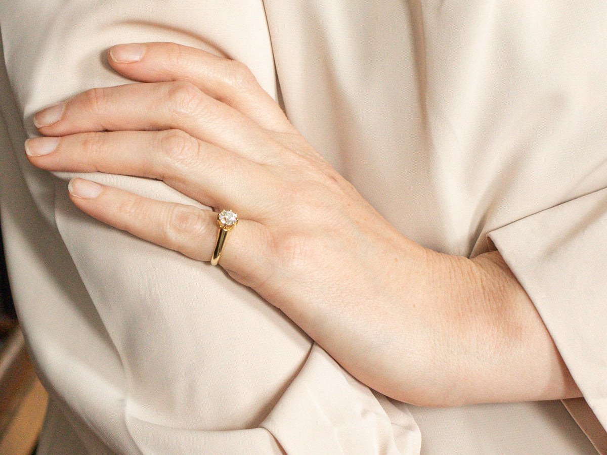 Stunning Gold GIA Certified European Cut Diamond Engagement Ring