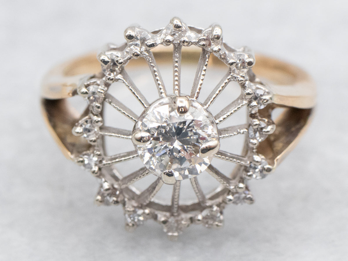 1940's Diamond Halo Two Tone Ring