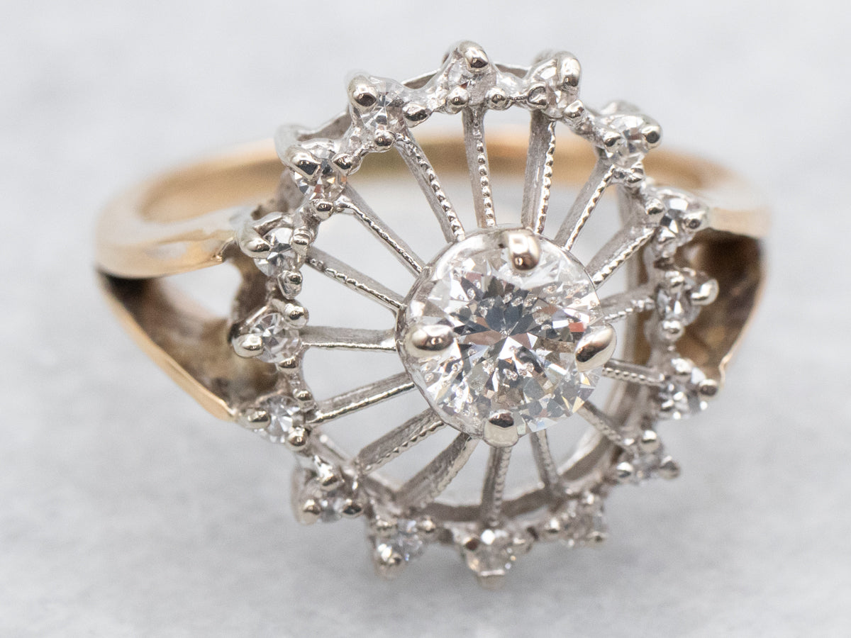 1940's Diamond Halo Two Tone Ring