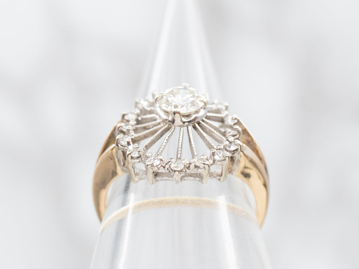 1940's Diamond Halo Two Tone Ring