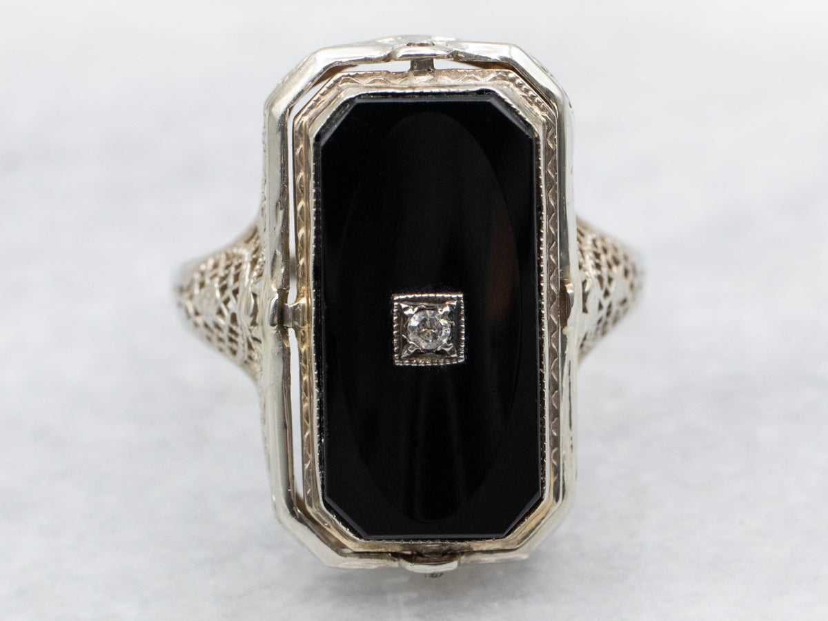 Two Tone Black Onyx and Diamond Flip Ring