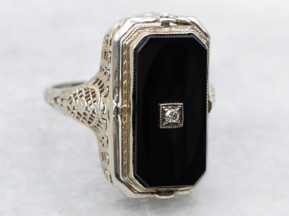 Two Tone Black Onyx and Diamond Flip Ring