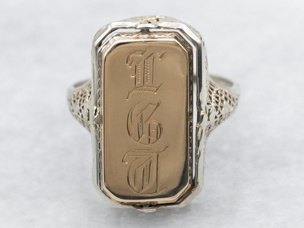 Anillo tipo flip de diamantes y ónix negro de dos tonos