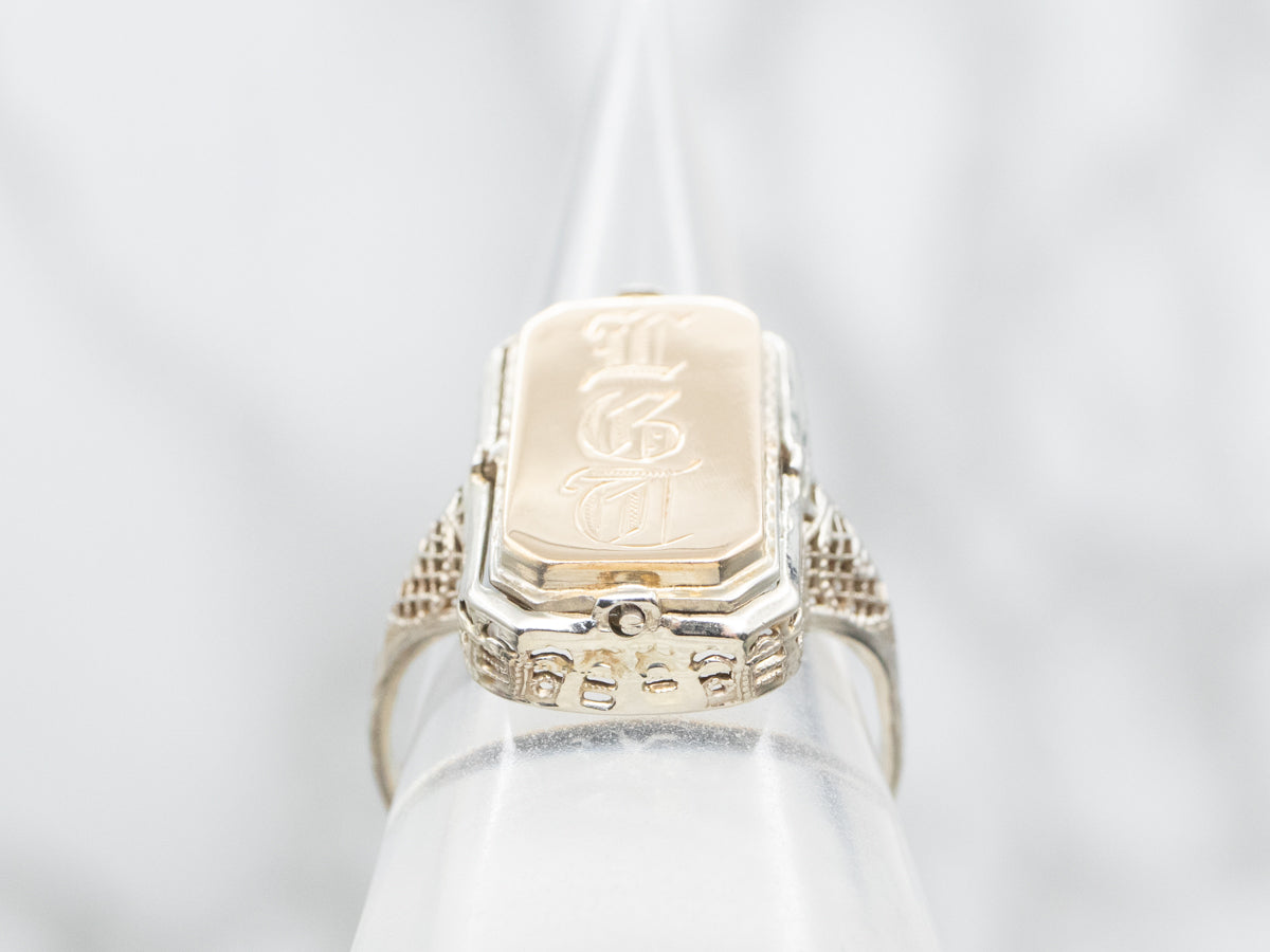 Anillo tipo flip de diamantes y ónix negro de dos tonos