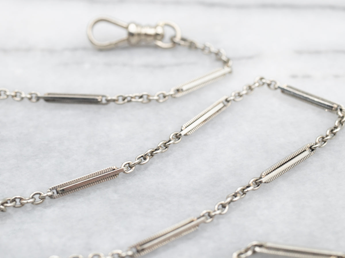 Bar Link Pocket Watch Chain with Spring Ring and Dog Clip