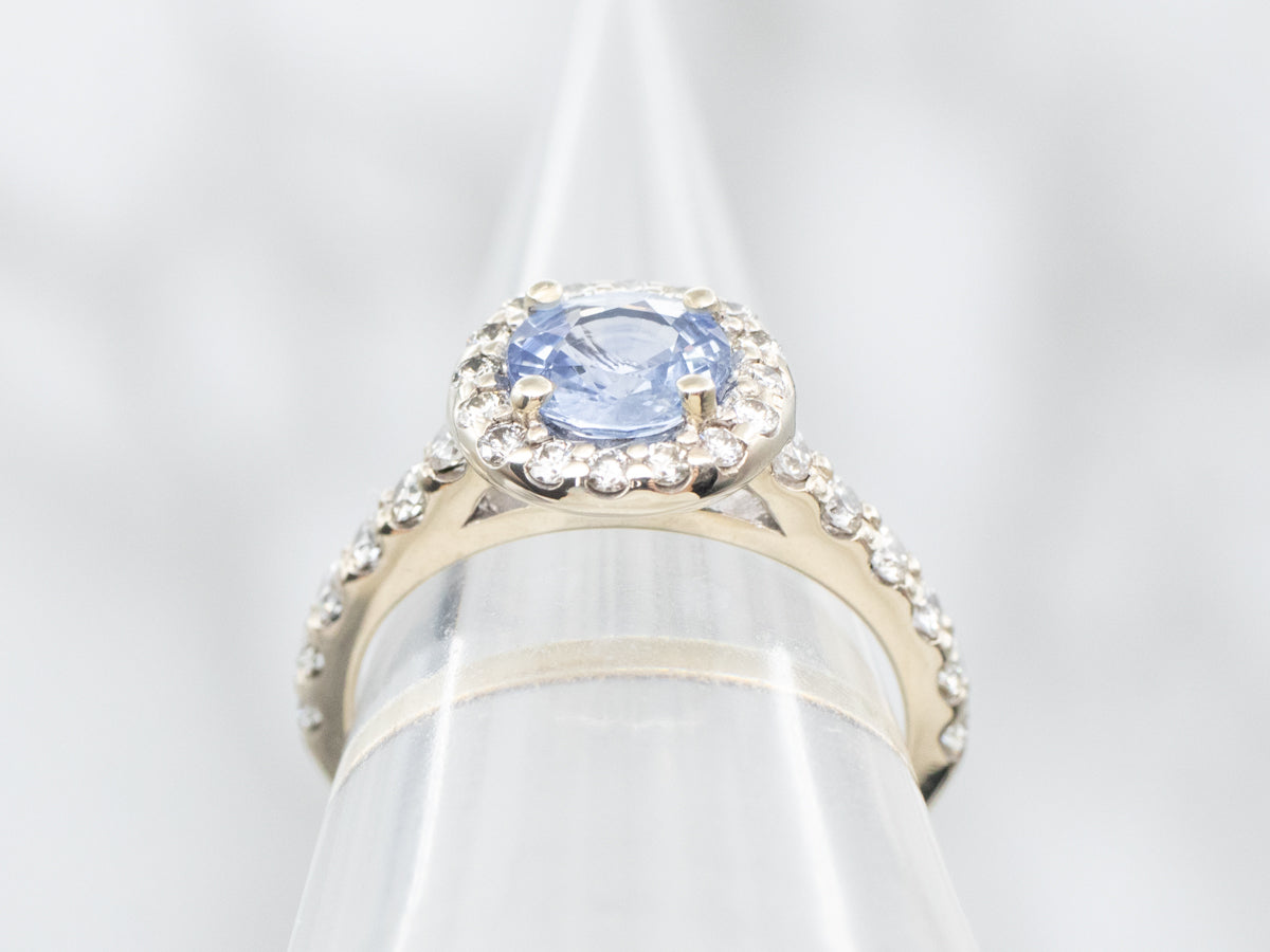 Modern Sapphire Diamond Halo Engagement Ring