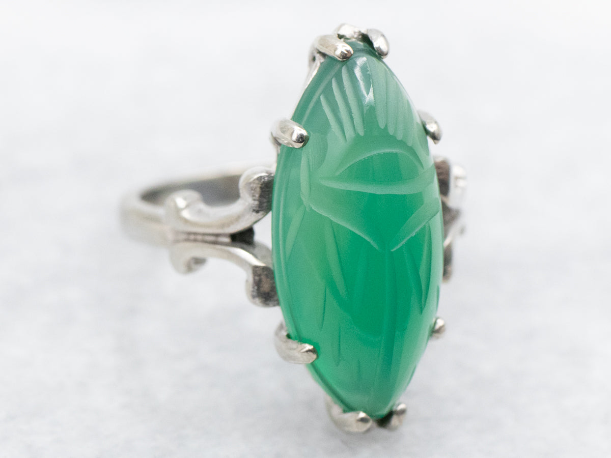 Carved Green Onyx Scarab Beetle Ring