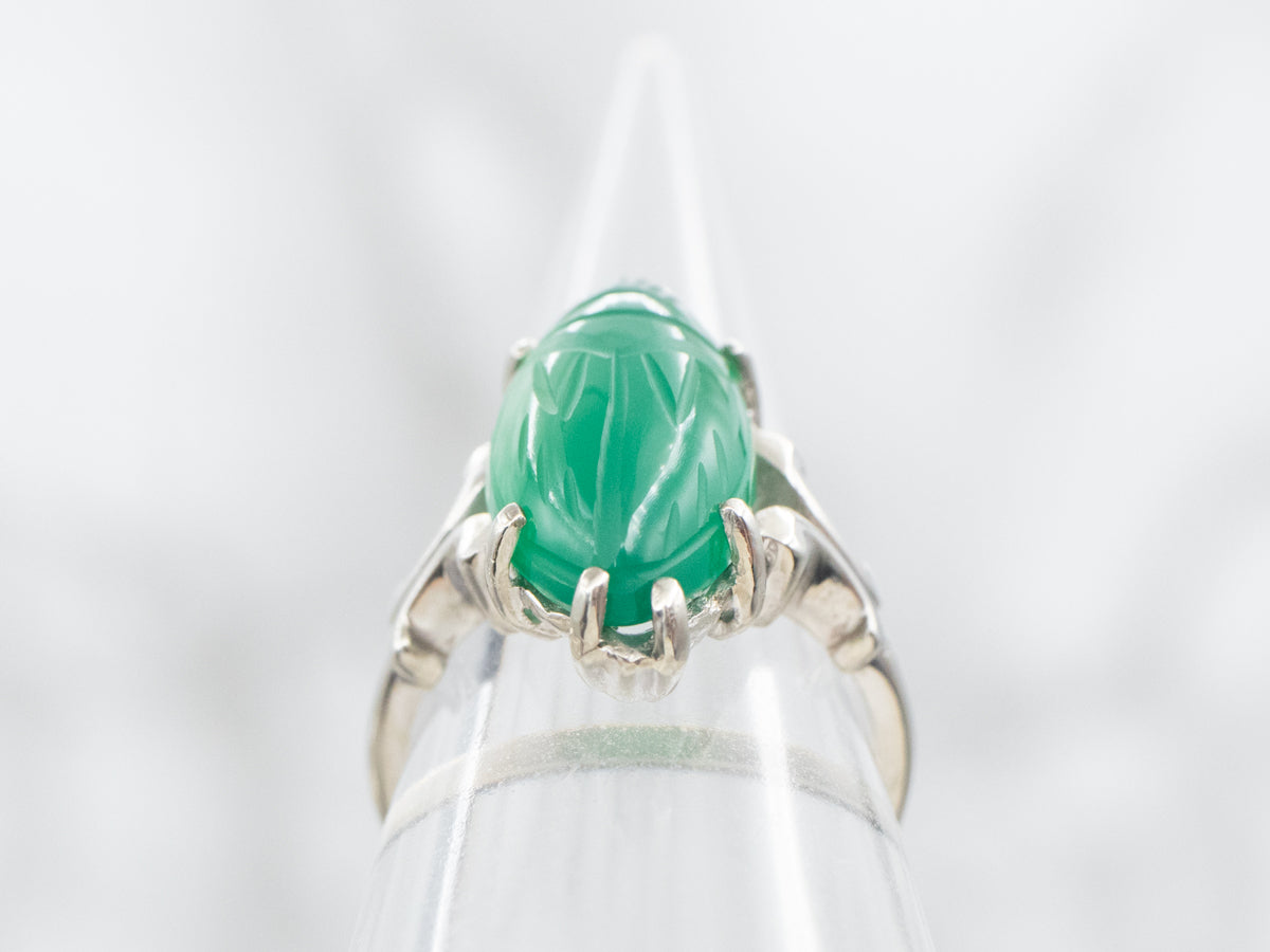 Carved Green Onyx Scarab Beetle Ring