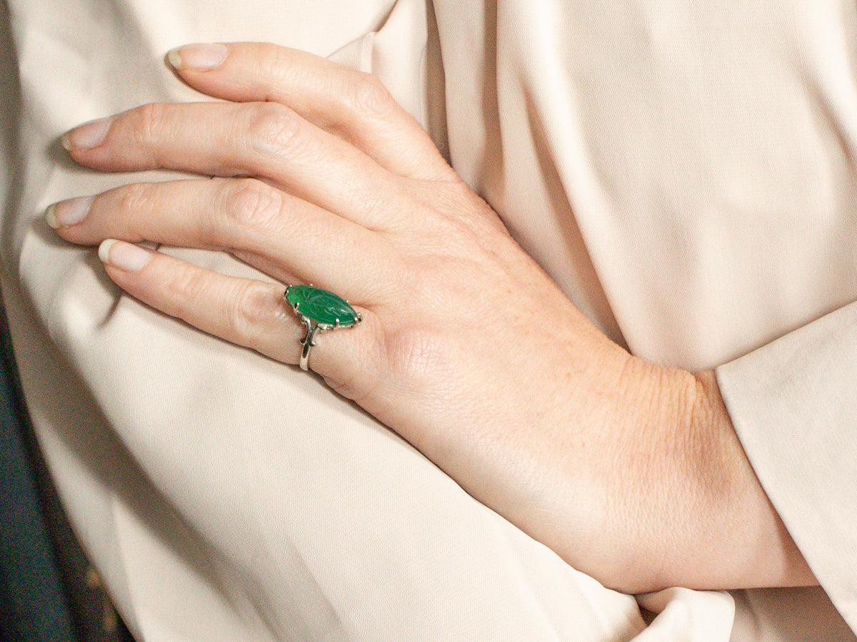 Carved Green Onyx Scarab Beetle Ring