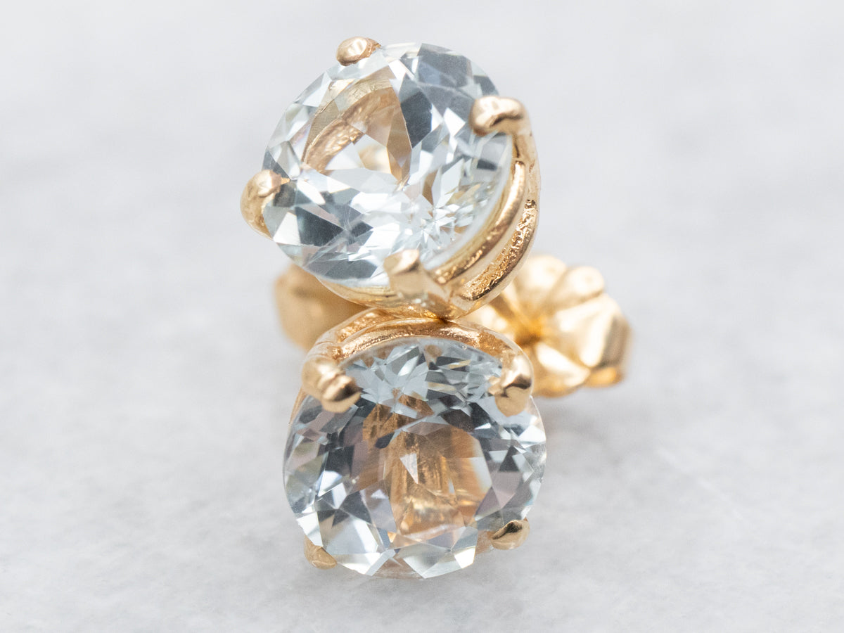 Gold Aquamarine Solitaire Stud Earrings