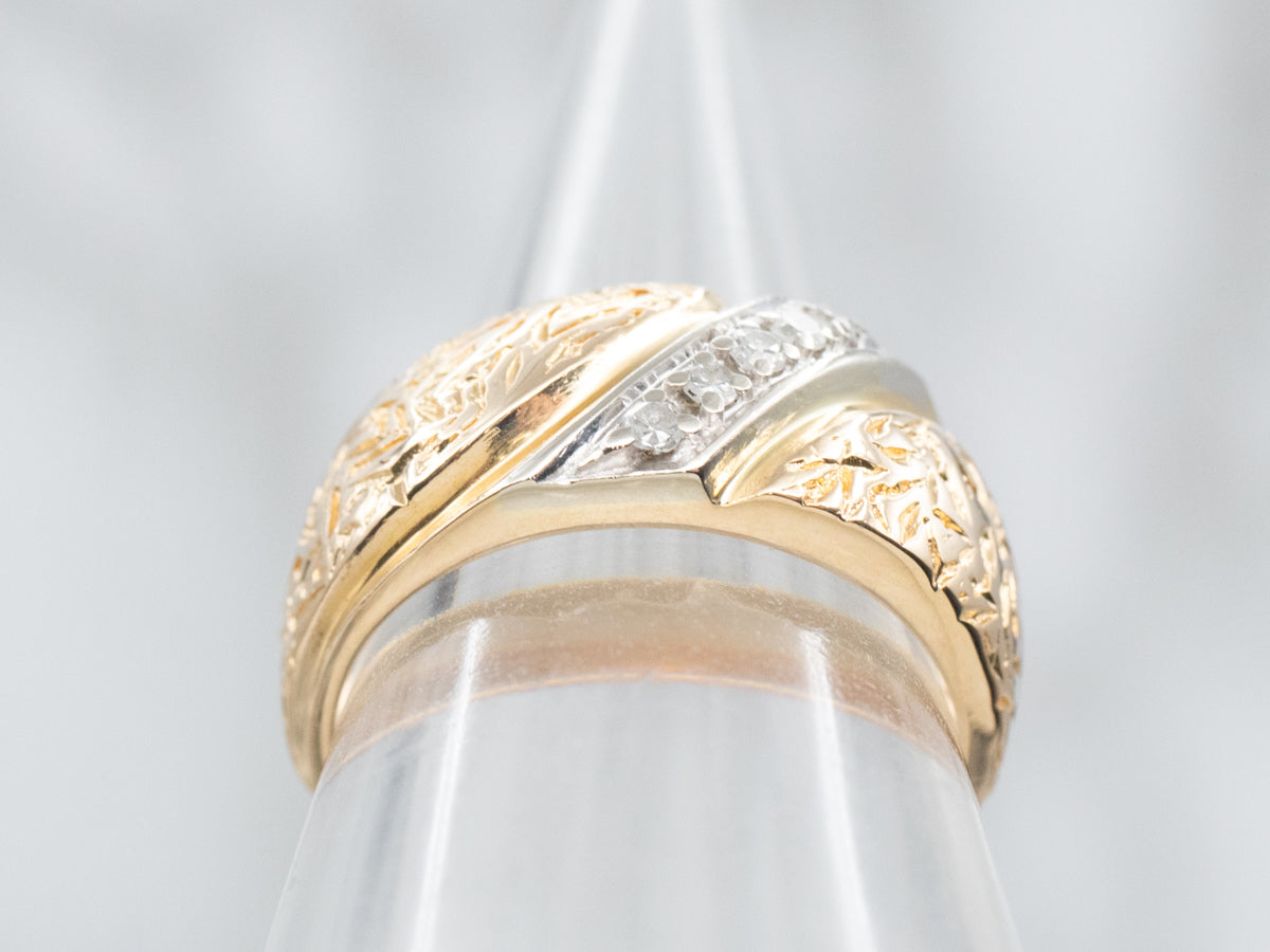 Banda texturizada de diamantes de dos tonos