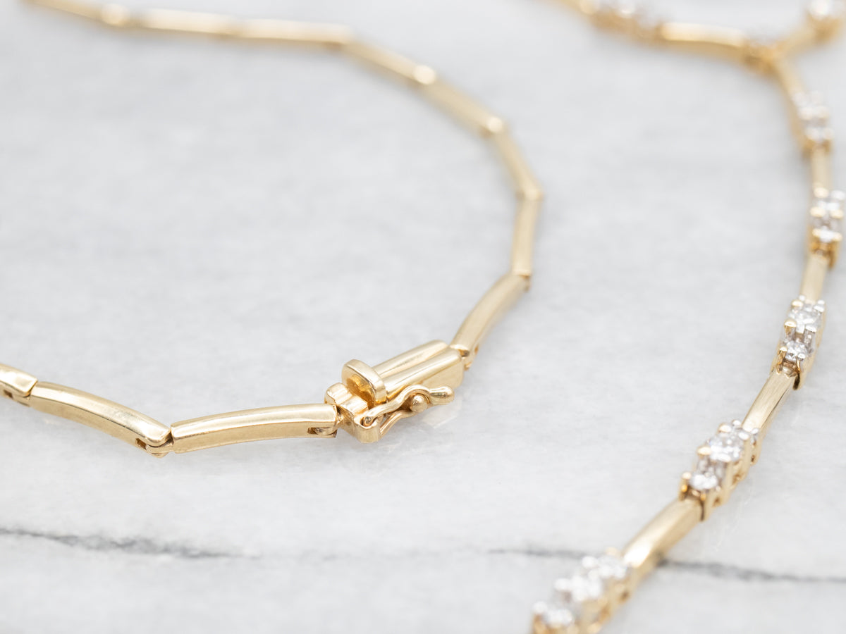 Sleek Gold Bar-Link Diamond Drop Necklace