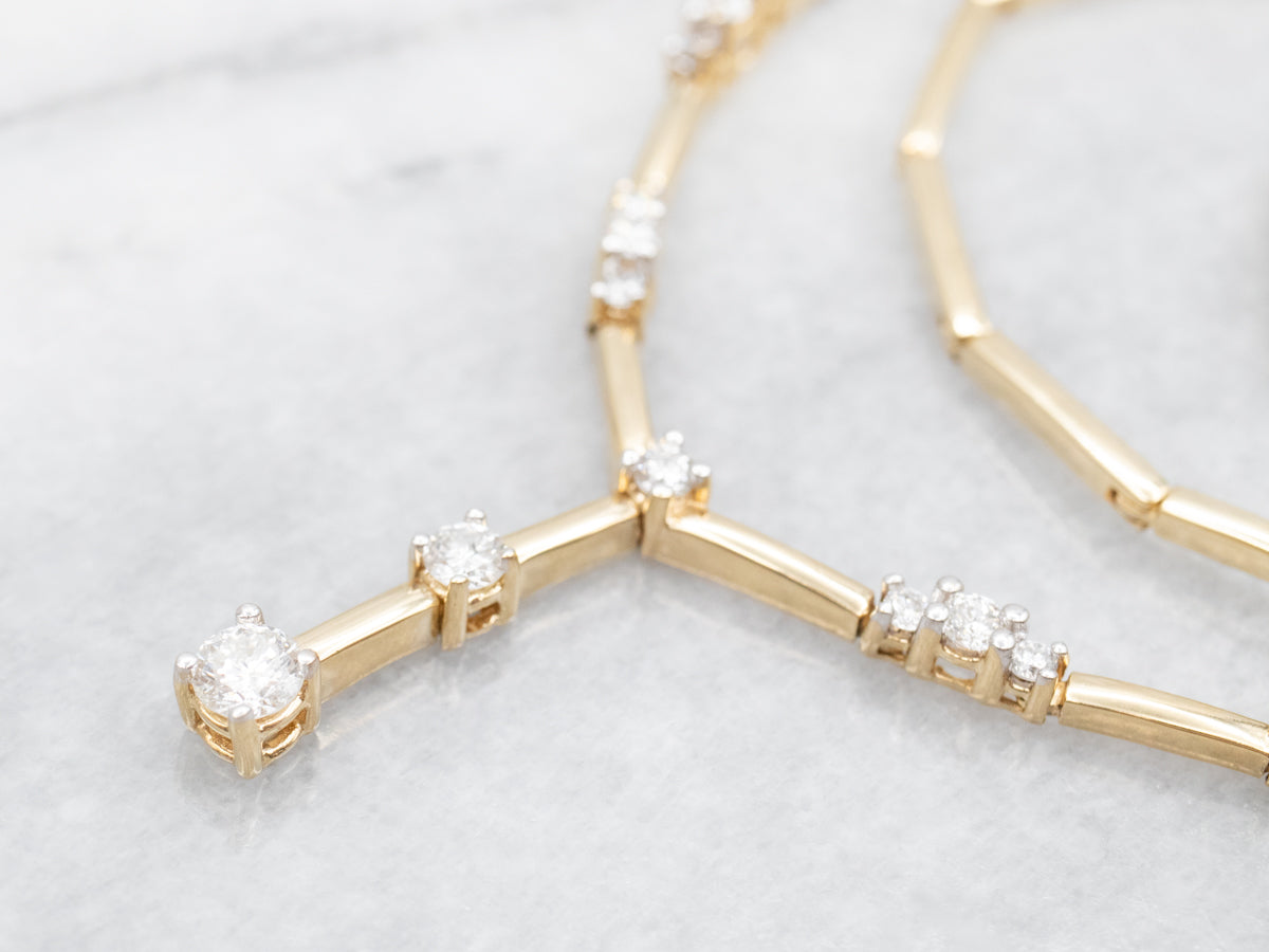 Sleek Gold Bar-Link Diamond Drop Necklace