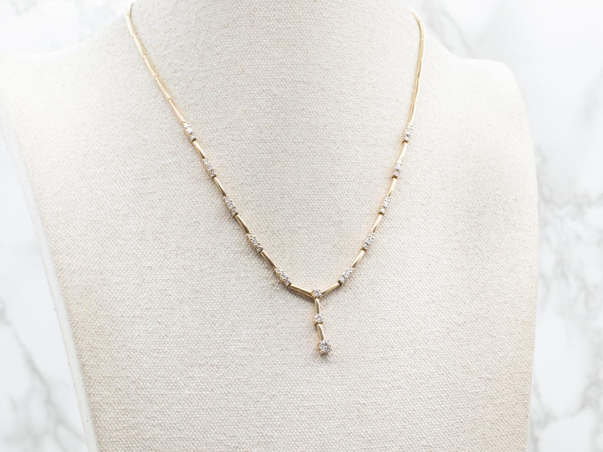 Sleek Gold Bar-Link Diamond Drop Necklace