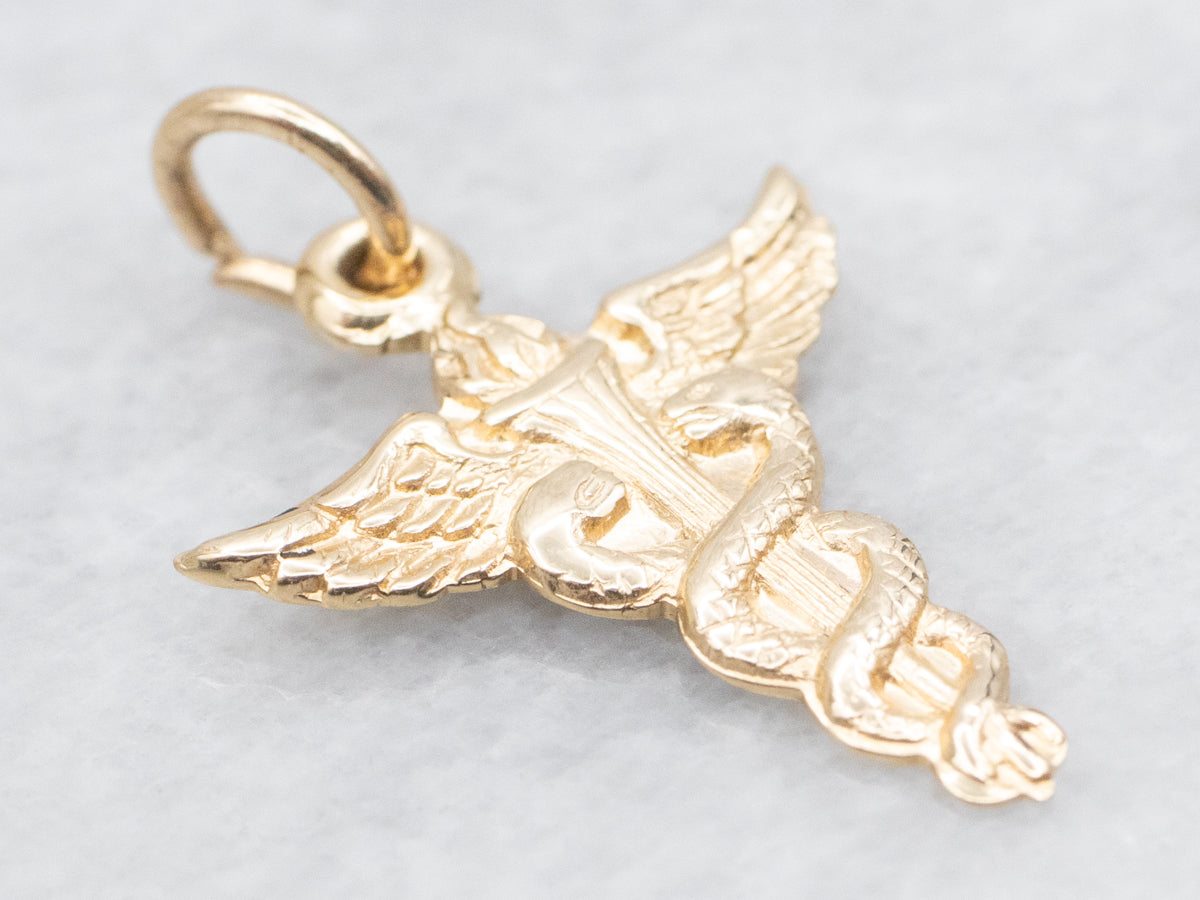Gold Caduceus Charm