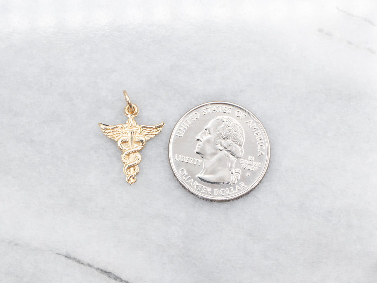 Gold Caduceus Charm