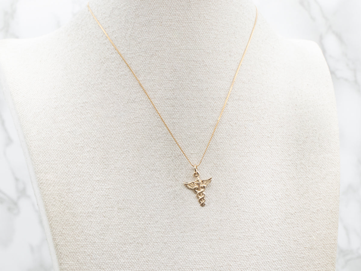 Gold Caduceus Charm