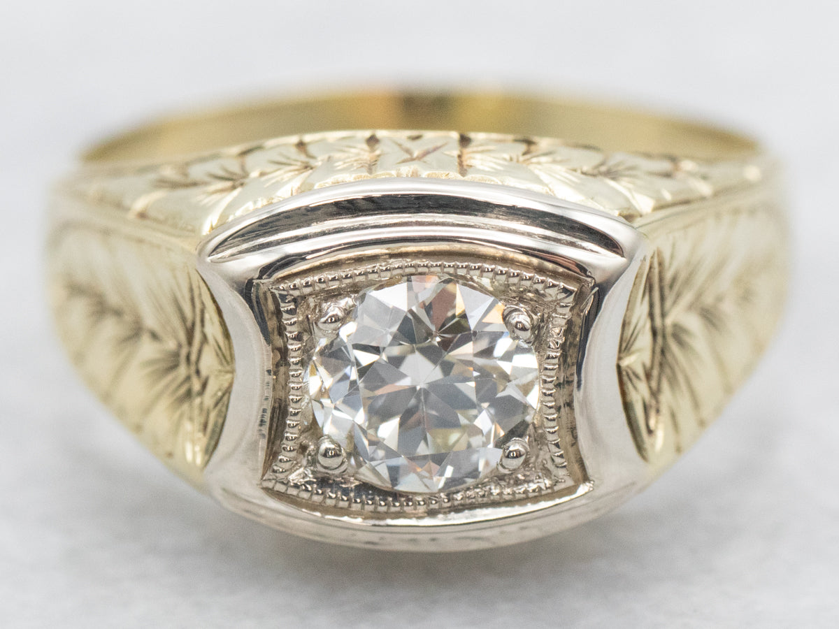 Art Nouveau Era European Cut Diamond Solitaire Engagement Ring
