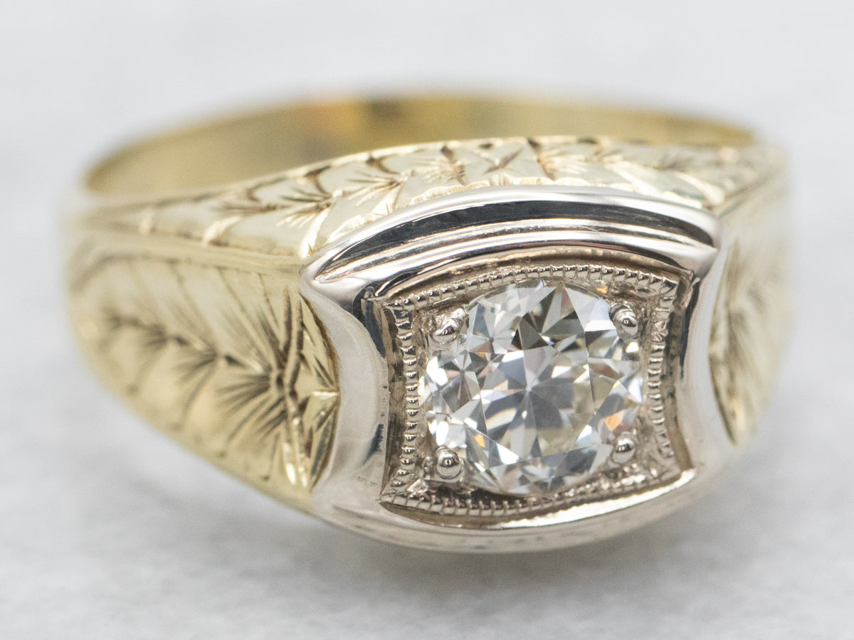 Art Nouveau Era European Cut Diamond Solitaire Engagement Ring