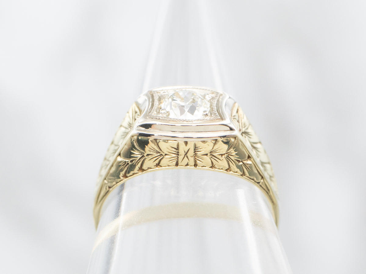 Art Nouveau Era European Cut Diamond Solitaire Engagement Ring