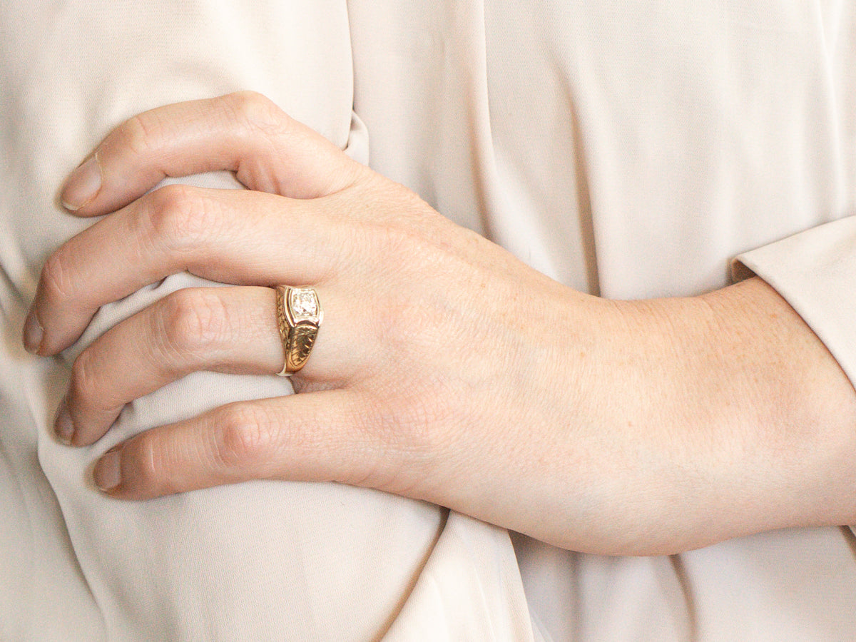 Art Nouveau Era European Cut Diamond Solitaire Engagement Ring