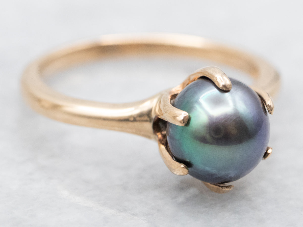 Minimalist Purple-Green Pearl Solitaire Ring