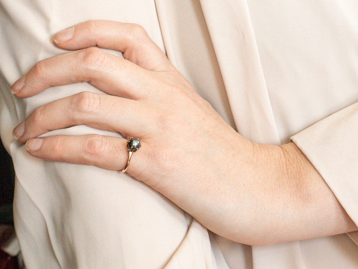 Anillo Solitario Perla Verde