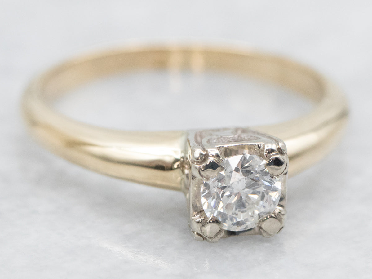 Classic Two Tone Diamond Solitaire Engagement Ring